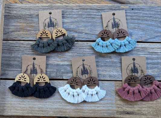 Wood Circle Macrame Earrings