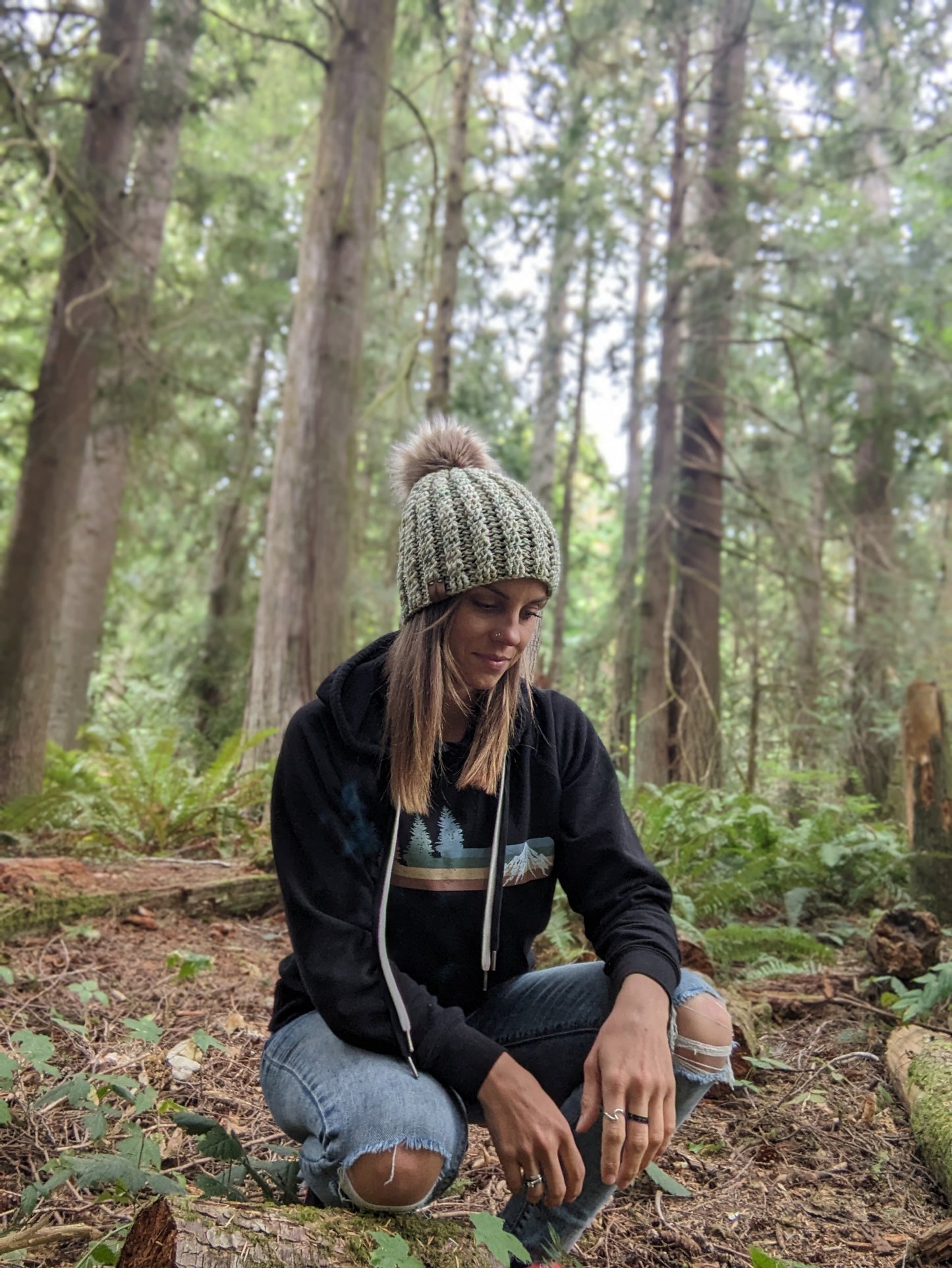 Crossvine Cable Beanie- Hand dyed Seafoam greens