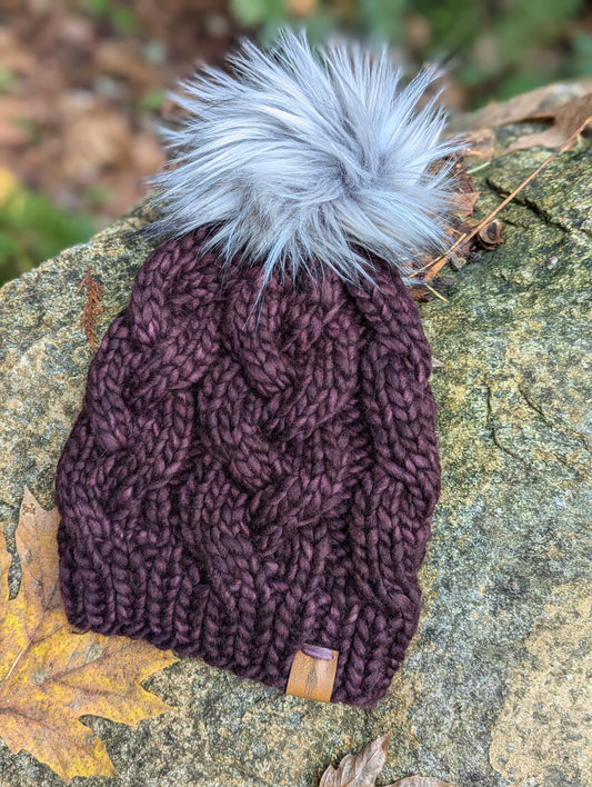 Knit Cable Beanie - Mahogany