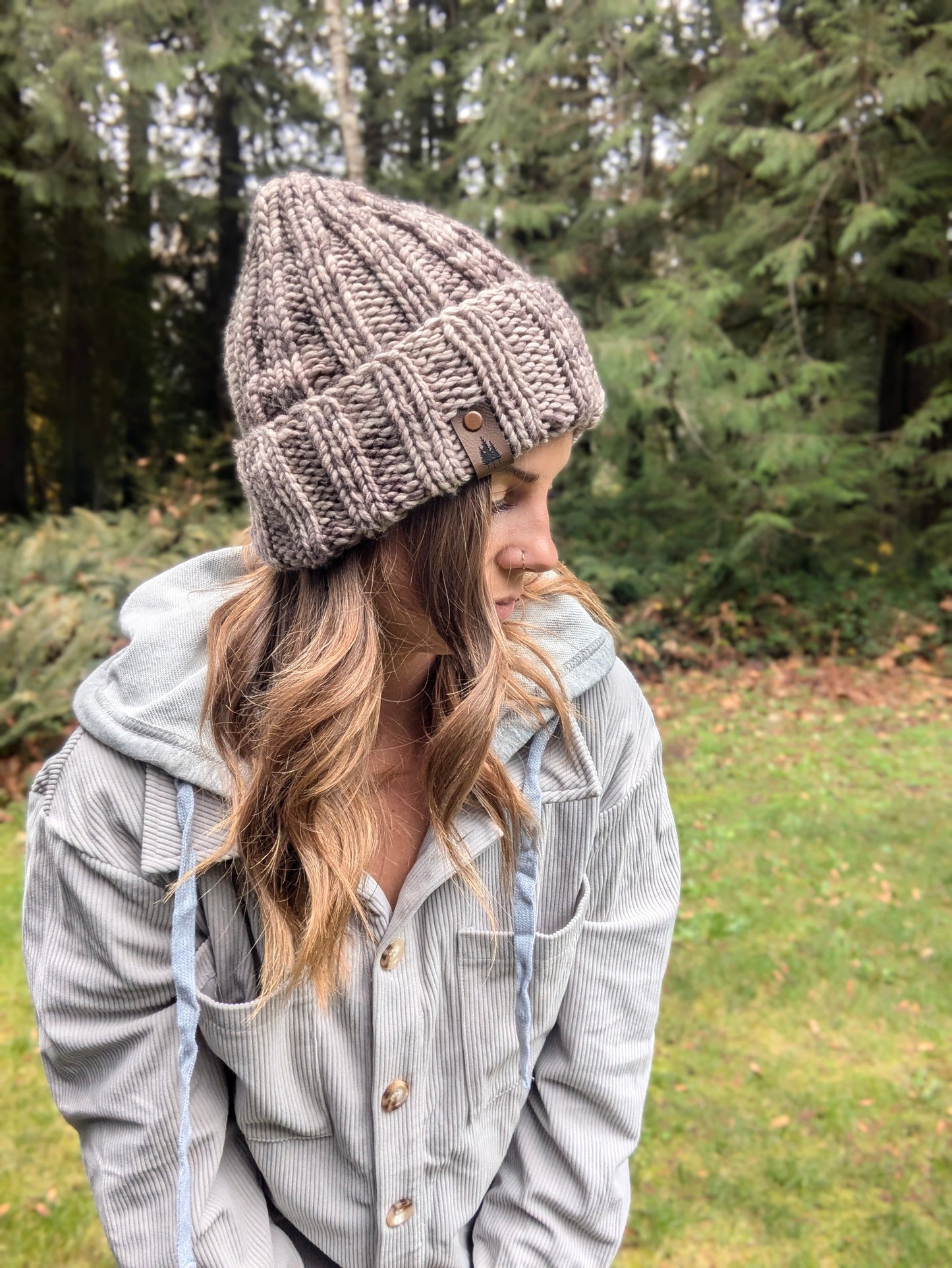 Knit folded brim - hand dyed gray