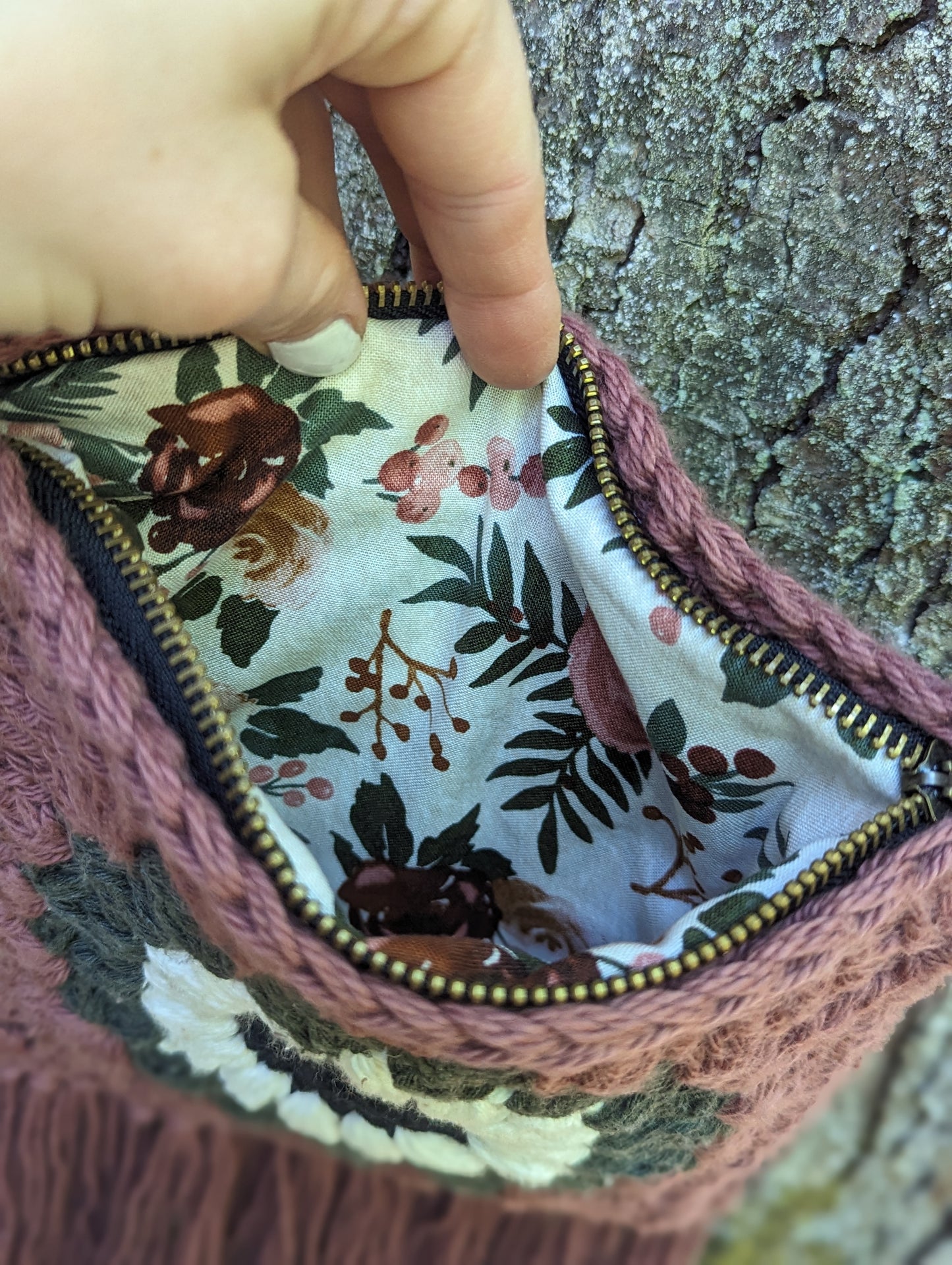 Granny Square Crochet Purse- Multi - Pinky/Rust