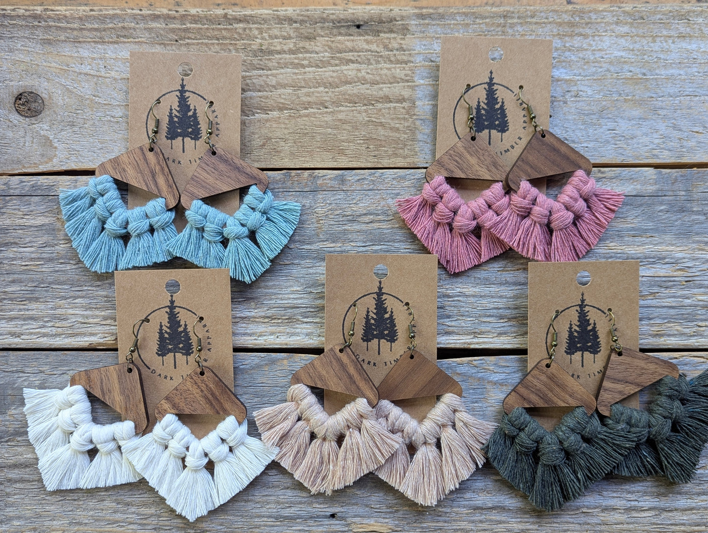 Wood Triangle Macrame Earrings