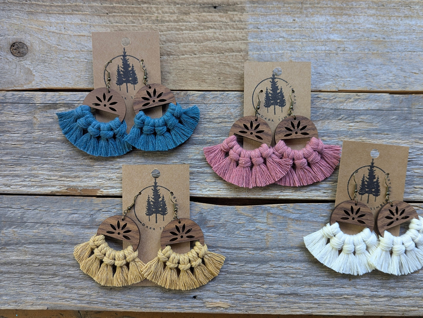 Wood Circle Macrame Earrings