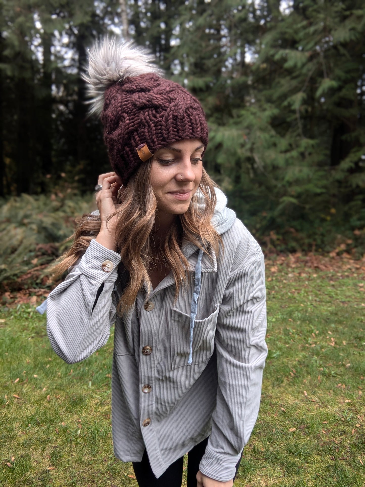 Knit Cable Beanie - Mahogany