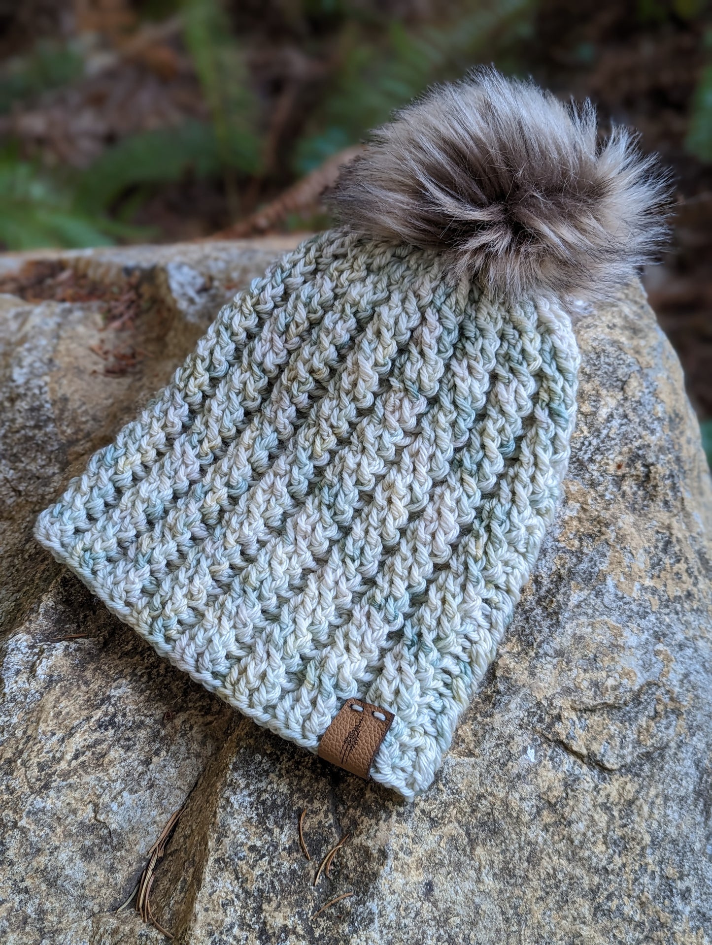 Crossvine Cable Beanie- Hand dyed Seafoam greens