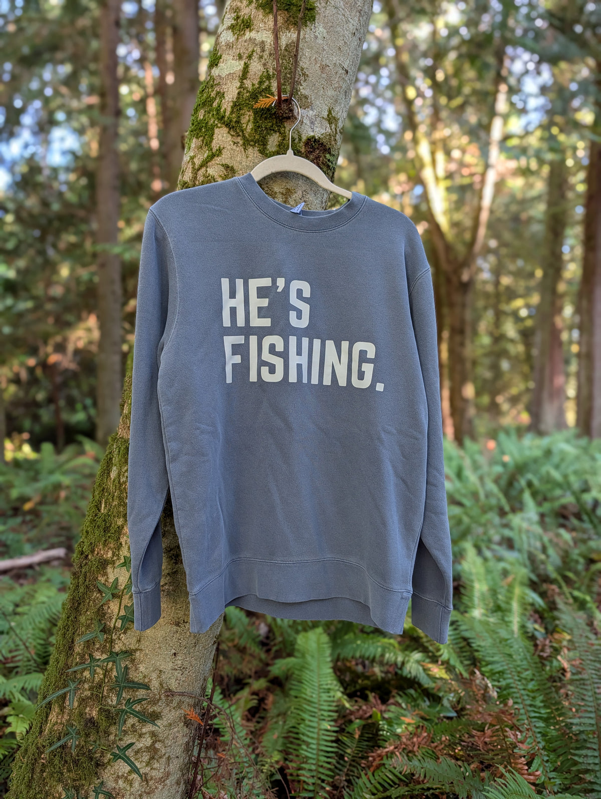 "He's Fishing" Crew Dusty Blue