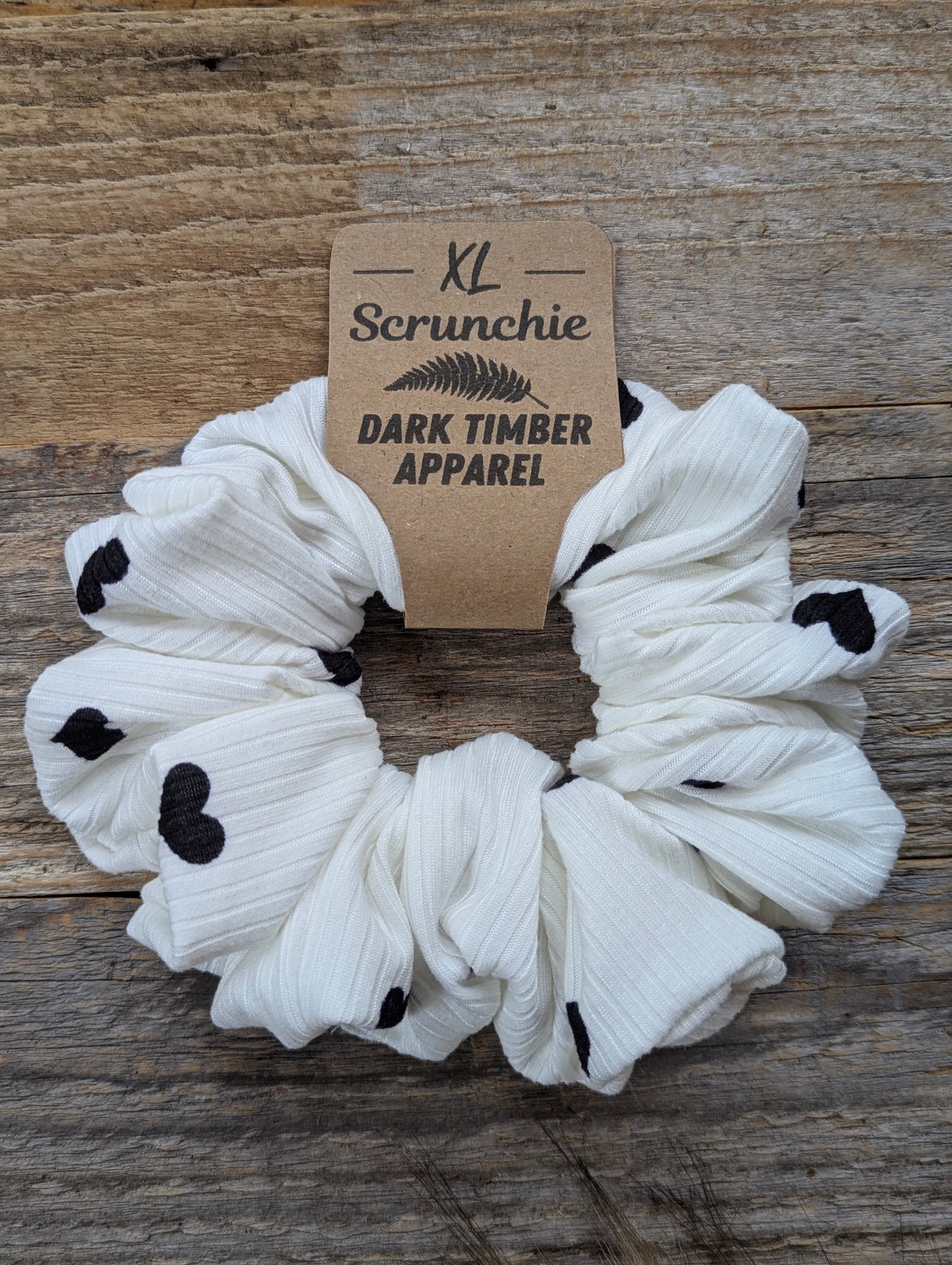 XL Scrunchie - White with Black Hearts