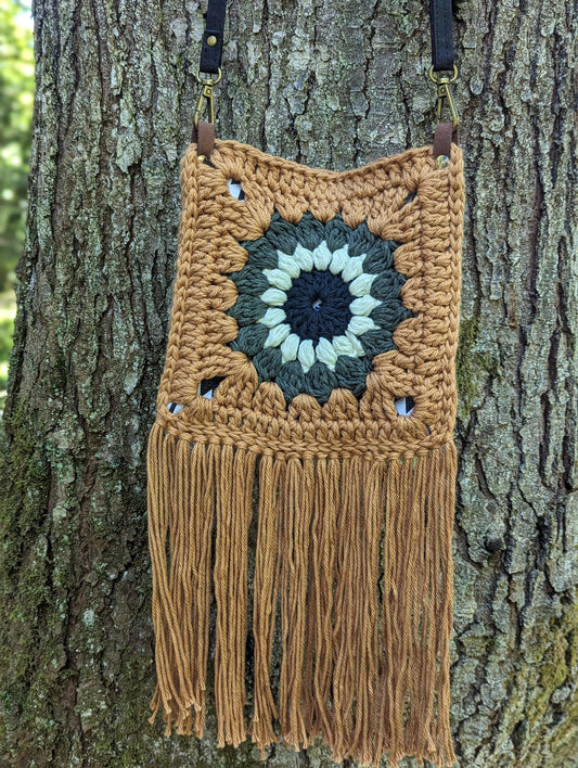 Granny Square Crochet Purse- Multi - Burnt Orange