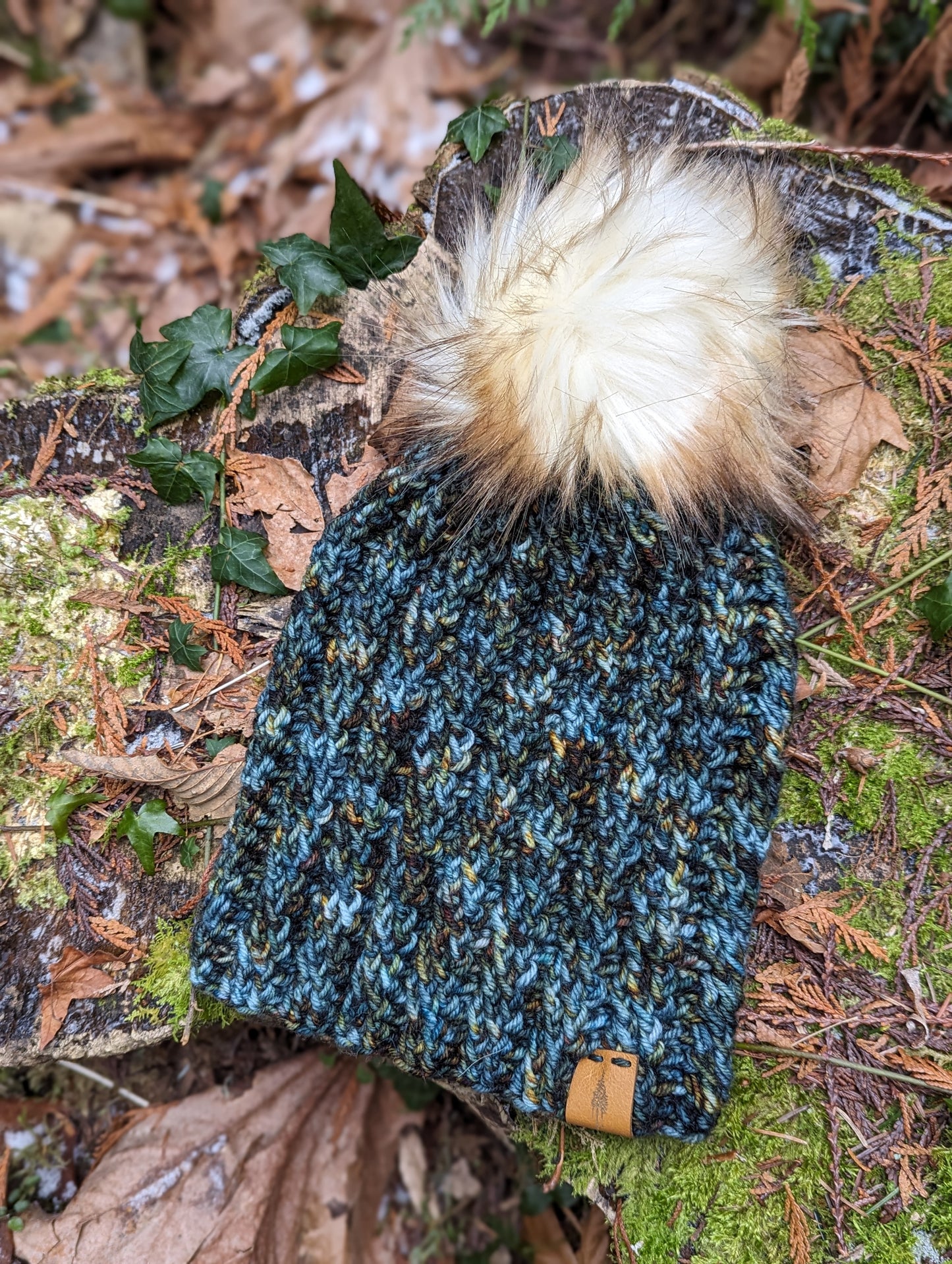 Crossvine Cable Beanie- Hand dyed blues