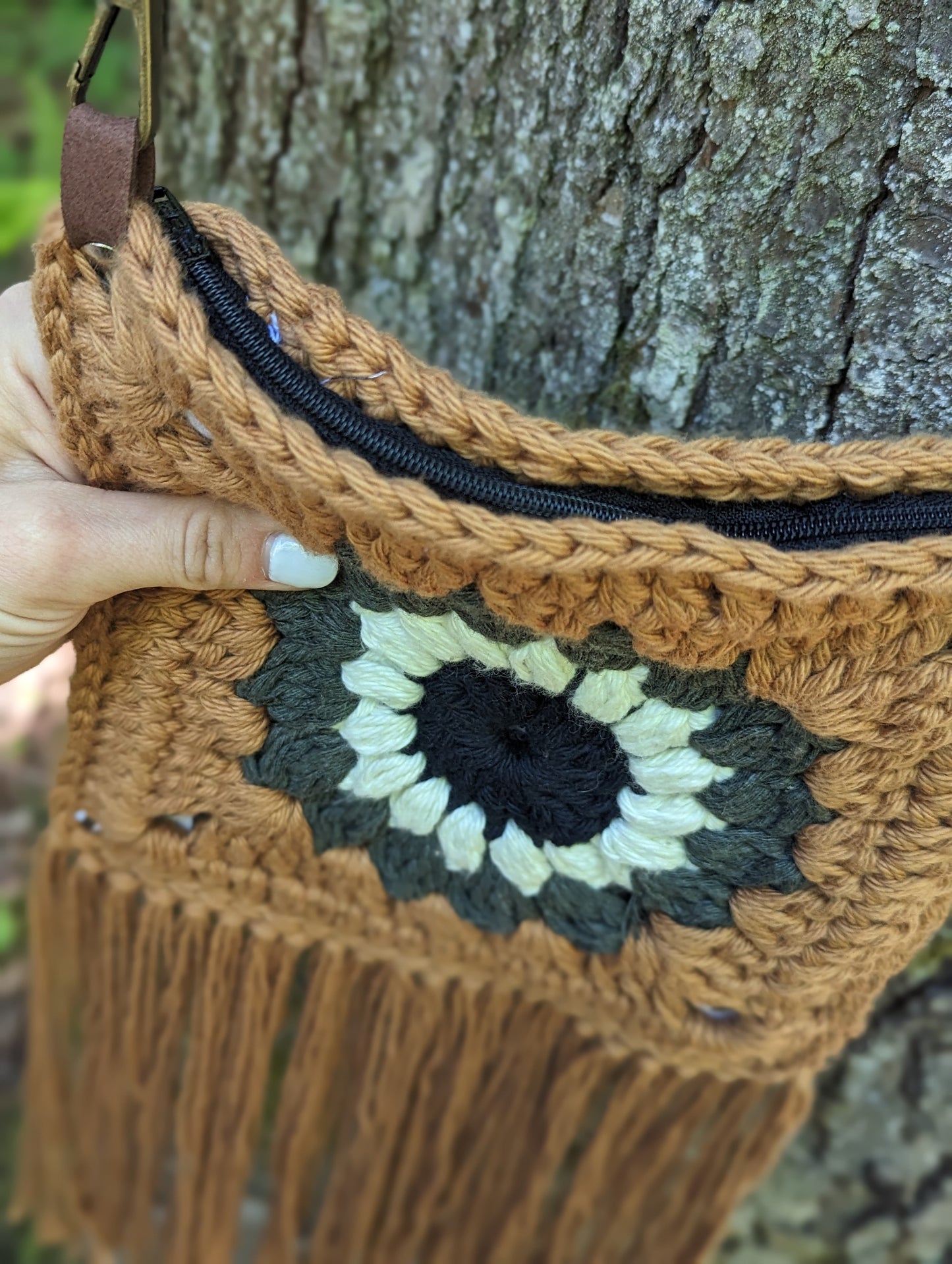 Granny Square Crochet Purse- Multi - Burnt Orange