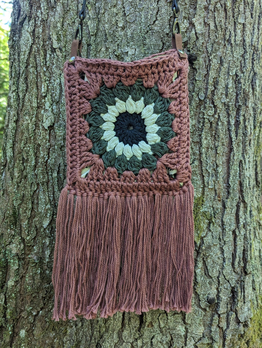 Granny Square Crochet Purse- Multi - Pinky/Rust