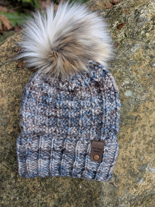 Knit Folded Brim - hand dyed gray and blue