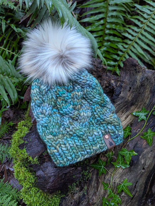 Knit Cable Beanie - greens